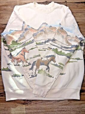 Altar'd State Running Horses Oversized Sweater Equestrian XS Extra Small